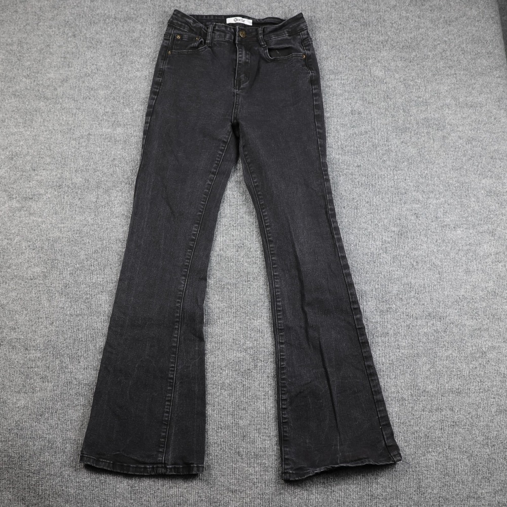 KDF Jeans Womens 6 Black Flare Bootcut Stretch Denim Five‎ Pocket Washed Zip Fly